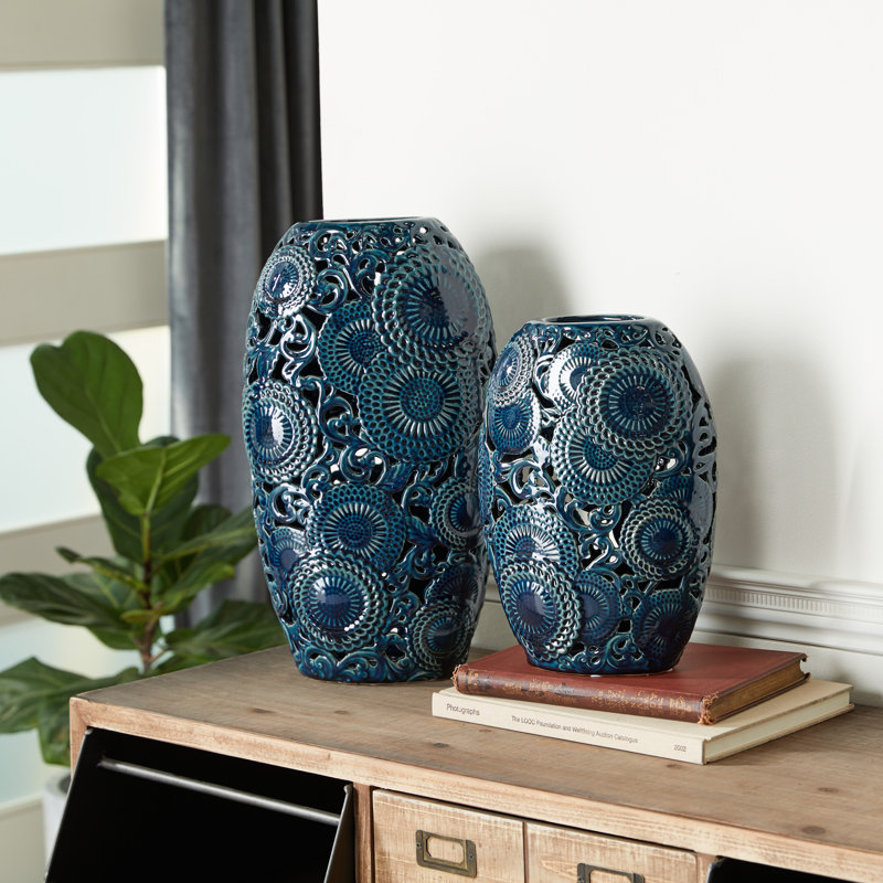 Dakota Fields 2 Piece Blue Aluminum Table Vase Set Wayfair
